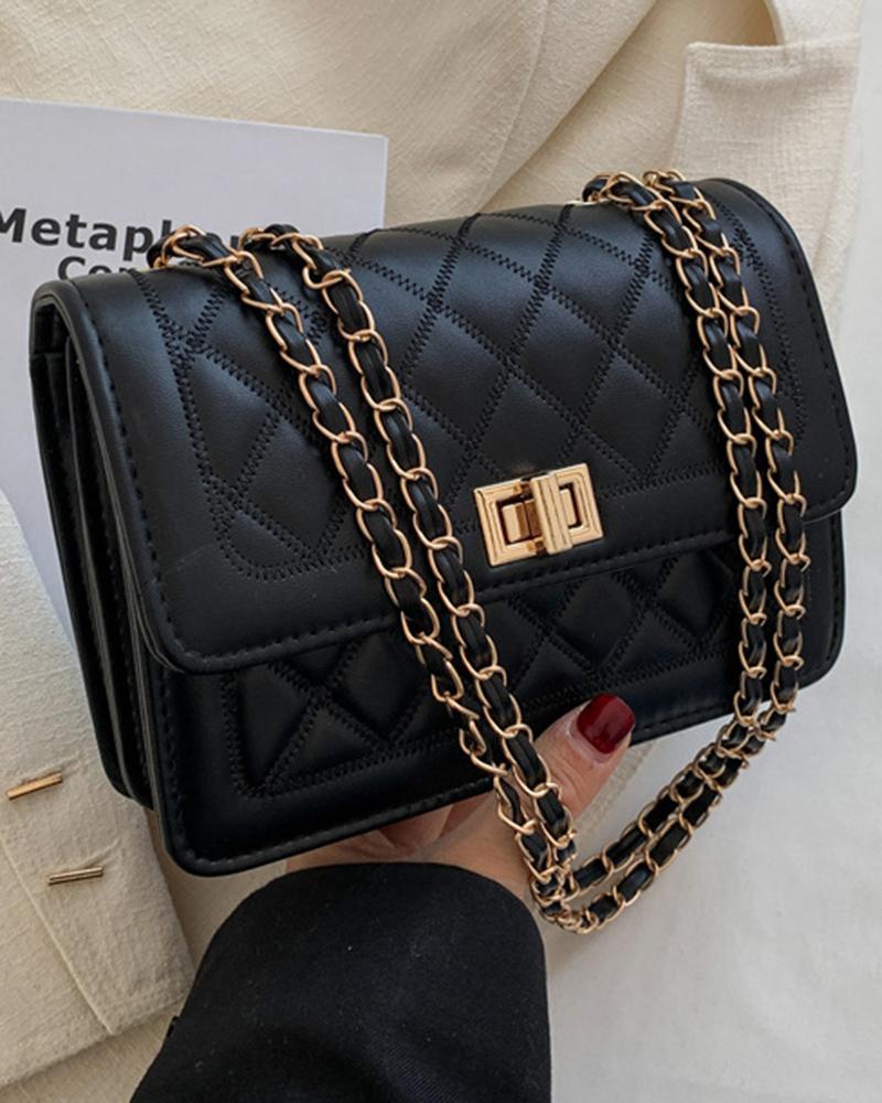 

Quilted Twist Lock Flap Shoulder Bag, Black