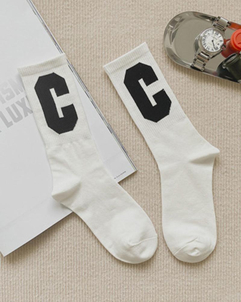 

1Pair Letter Pattern Warm Socks, White