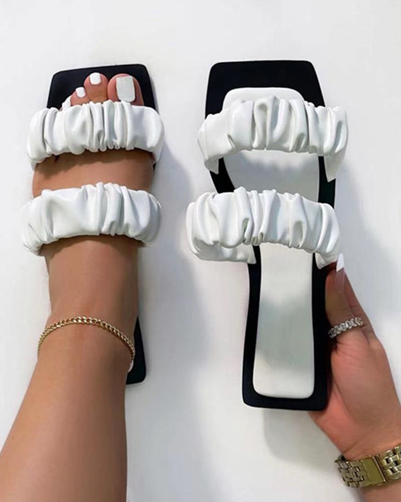 

Square-toe Solid Color Double Strap Flat Slippers, White