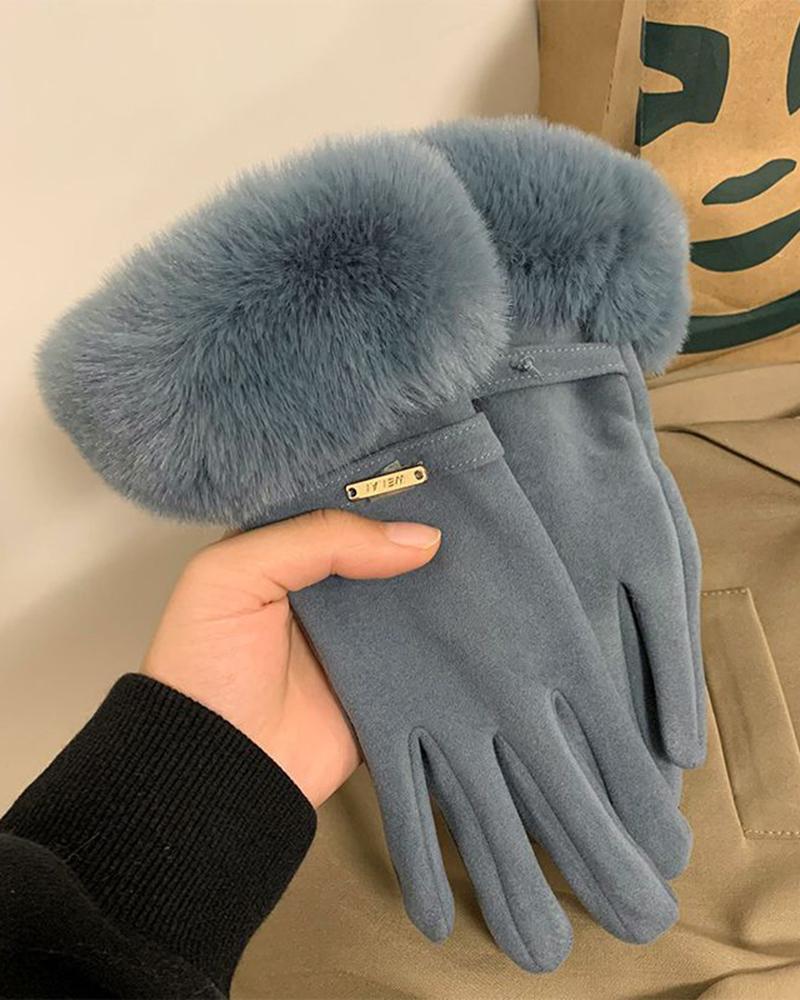 

1Pair Faux Fur Lined Driving Winter Warm Gloves, Blue