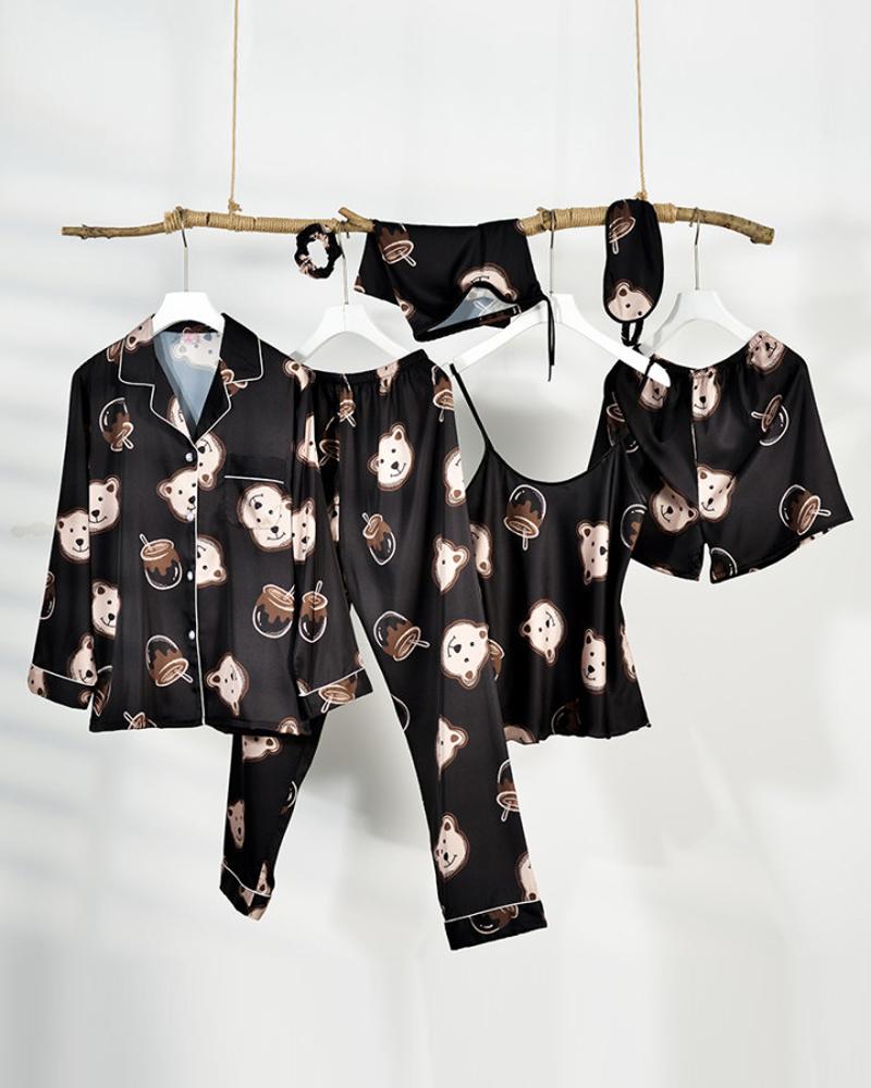 

Comfy Ice Slik Blindfold Seven-piece Pajamas Sets, Black