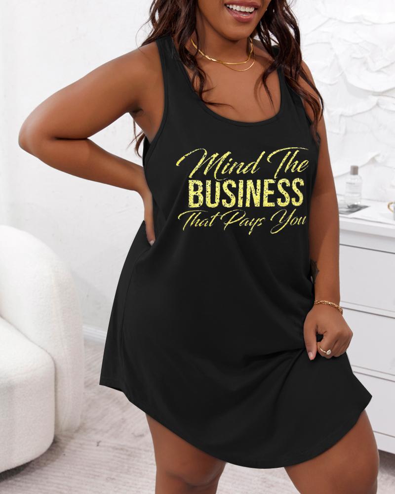 

Plus Size Mind The Business That Pays You Print Sleeveless Sleep Dress, Black