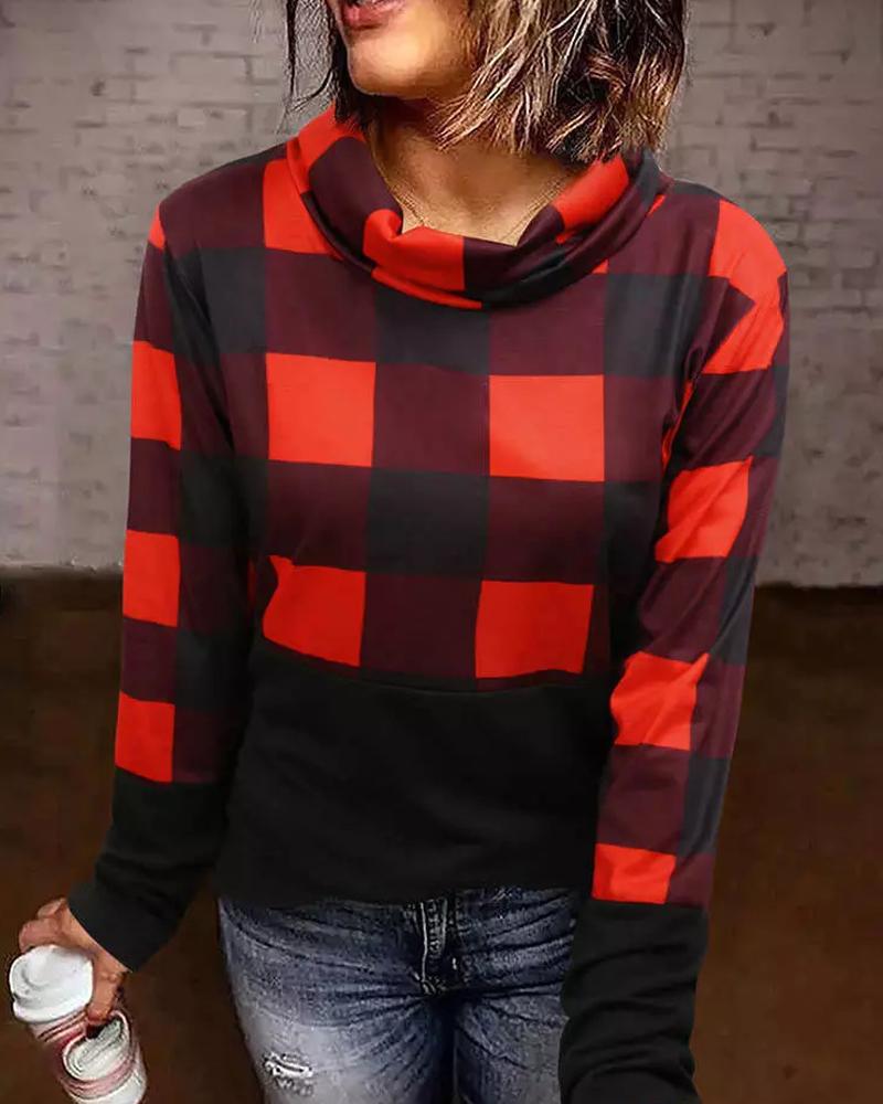 

Plaid Print Long Sleeve Top, Red