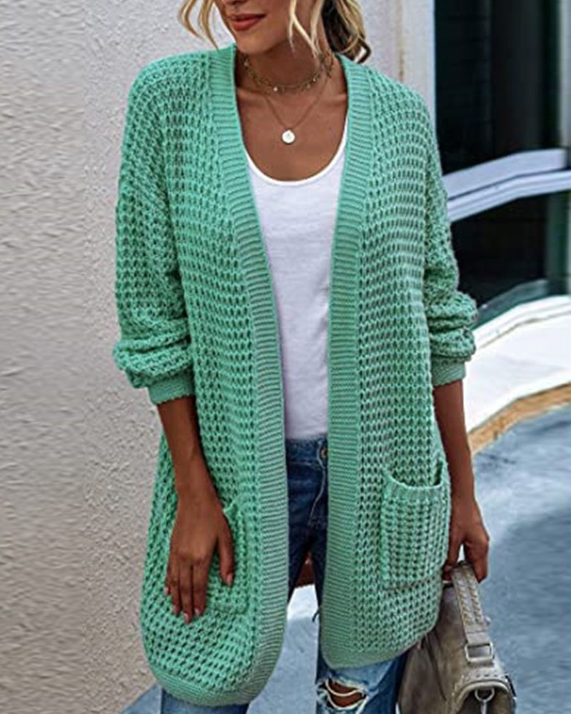 

Long Sleeve Pocket Detail Open Front Cardigan, Green