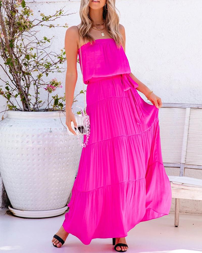 

Bandeau Ruched Tied Detail Maxi Dress, Hot pink