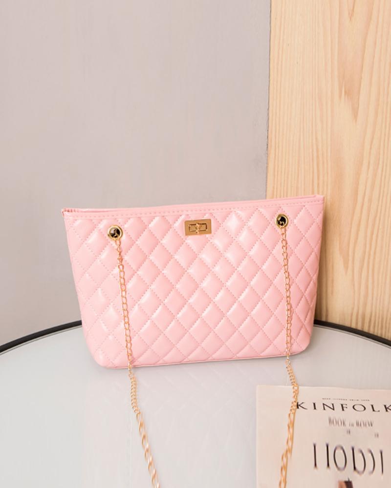 

Quilted Twist Lock Chain Tote Bag, Pink