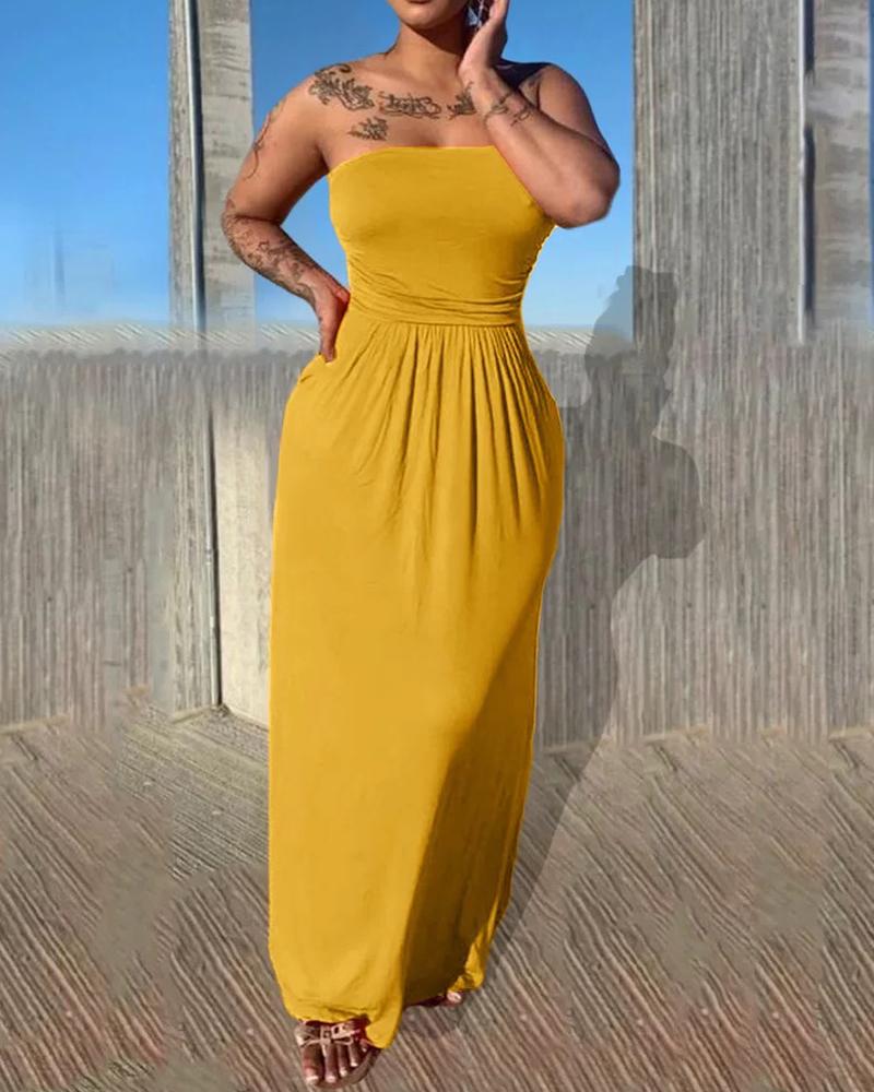 

Bandeau Ruched Sleeveelss Maxi Dress, Yellow