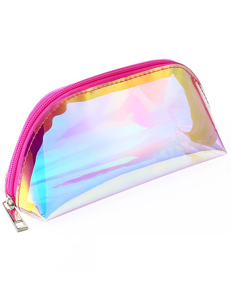 

Clear Holographic Zipper Design Organizer Travel Bag, Hot pink