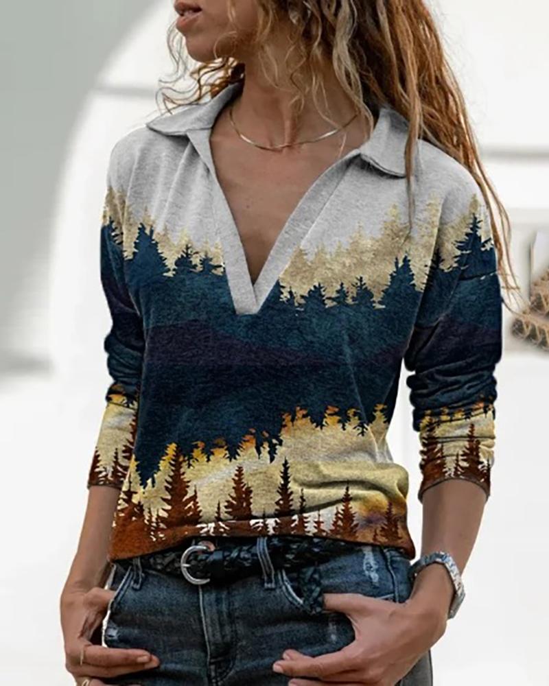 

Landscape Print Long Sleeve Top, Style6