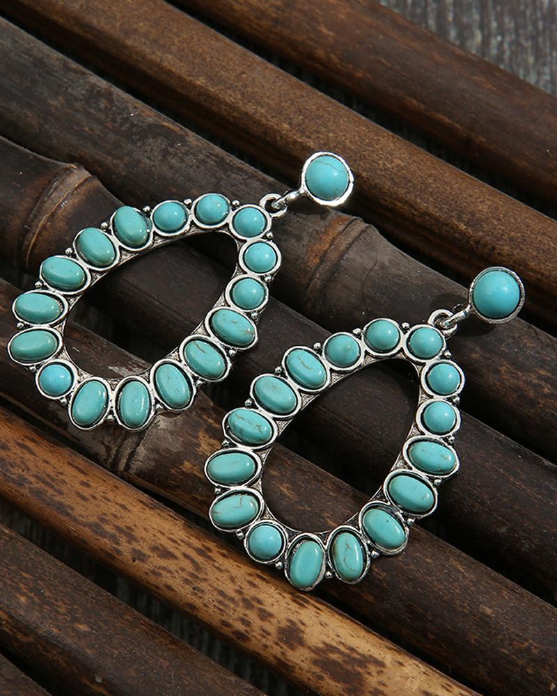 

1Pair Vintage Turquoise Drop Earrings, Green
