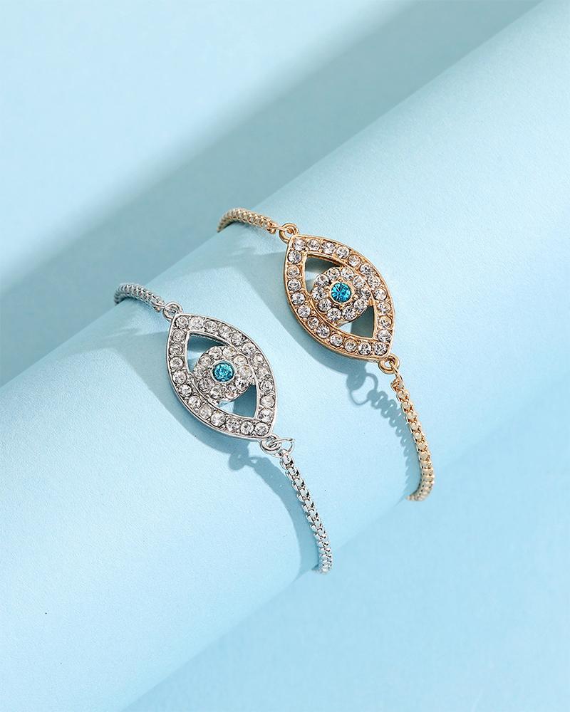 

Rhinestone Devil Eye Pattern Bracelet, Gold