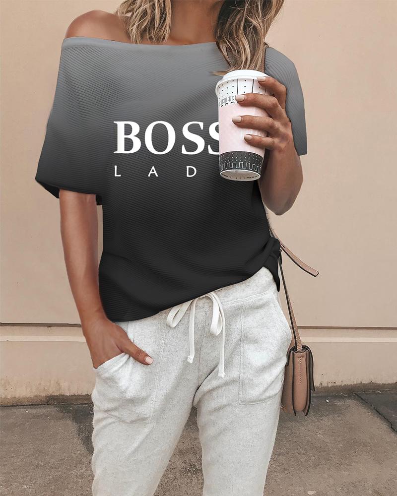 

Ombre Letter Print Short Sleeve T-shirt, Black