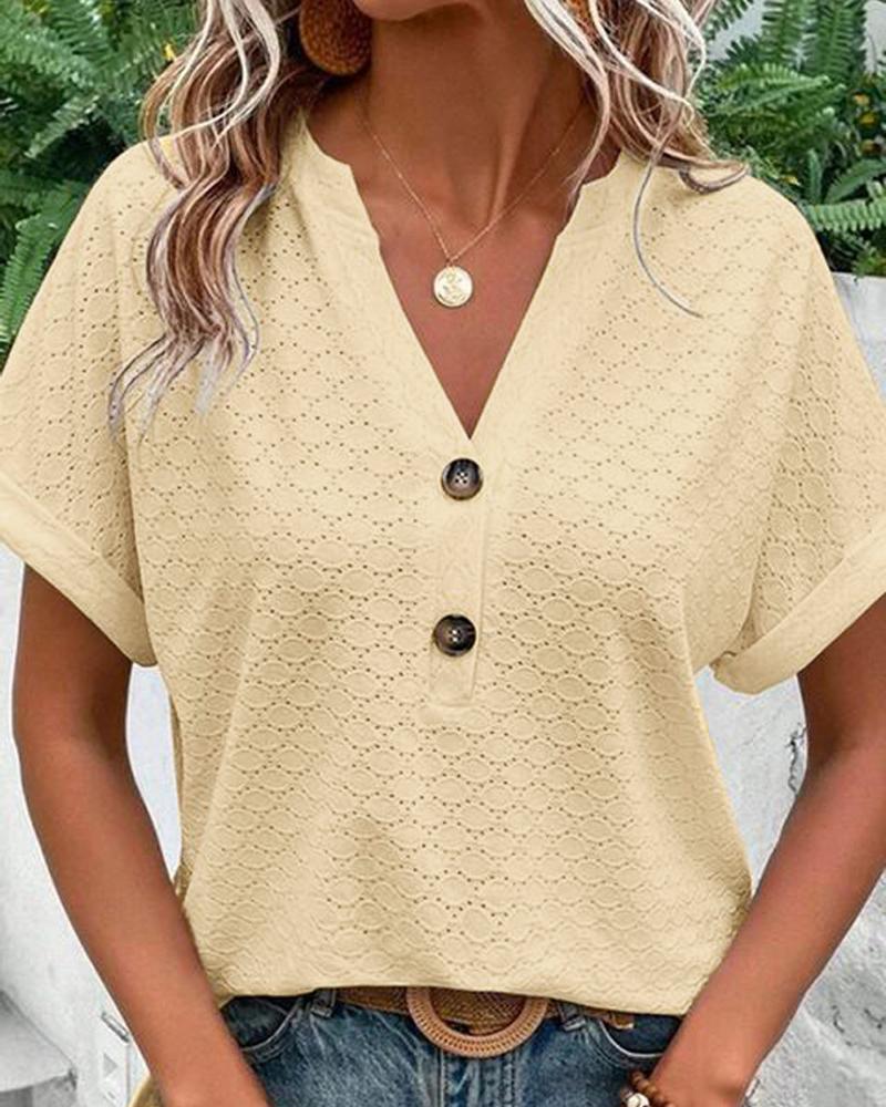 

Hollow Out Buttoned V-Neck Top, Yellow