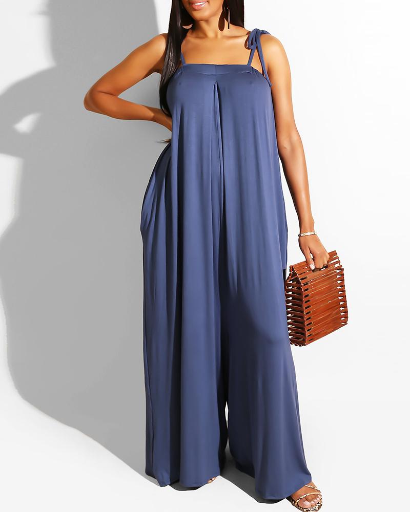 

Tied Detail Ruched Wide Leg Jumpsuit, Dark blue