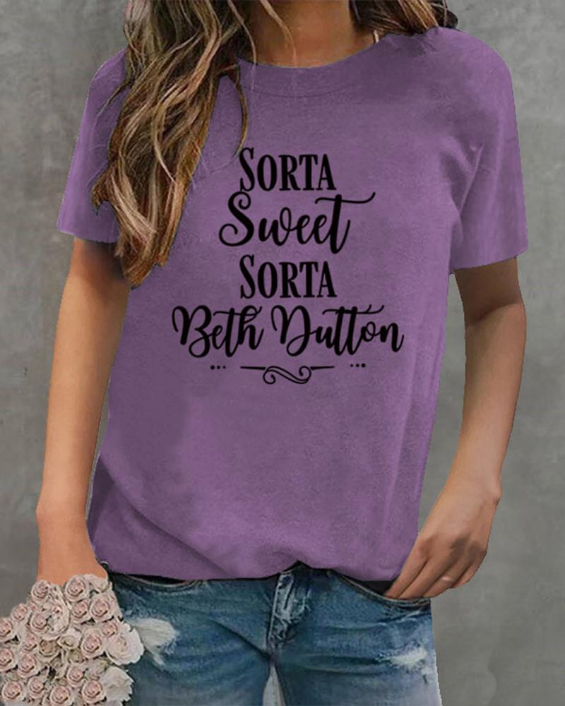

Sorta Sweet Letter Print Casual T-shirt, Purple