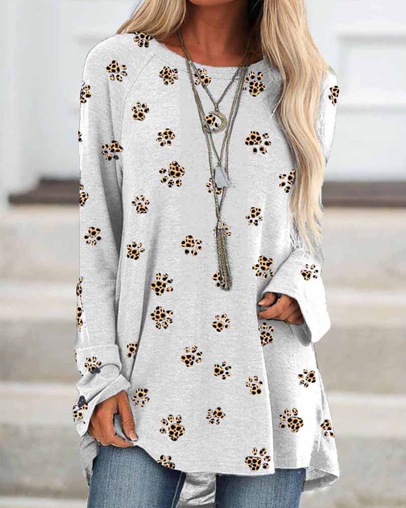 

All Over Print Long Sleeve Blouse, White