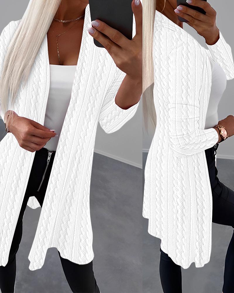 

Open Front Long Sleeve Braided Coat, White