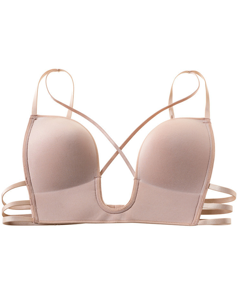

Cutout Crisscross Push Up Seamless Bralette, Nude