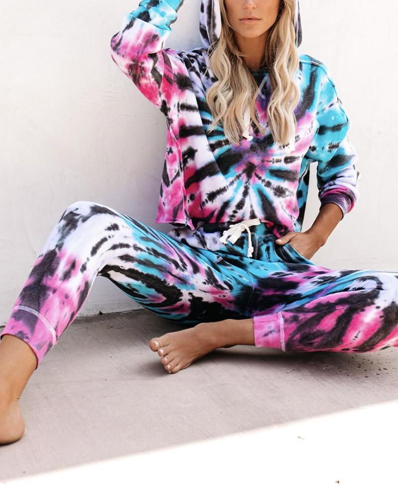 

Tie Dye Long Sleeve Hooded Sweatshirts Suit Sets, Multicolor