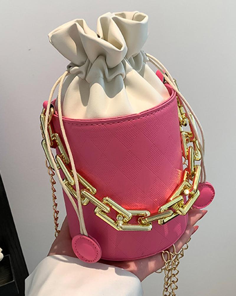 

Drawstring Chain Strap Bucket Bag, Pink