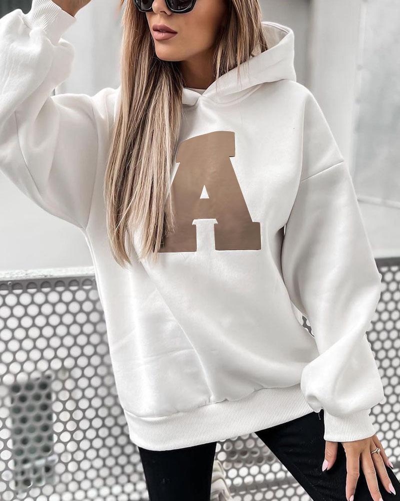

Letter Embroidery Drop Shoulder Hoodie Casual Daily Hoodie, White