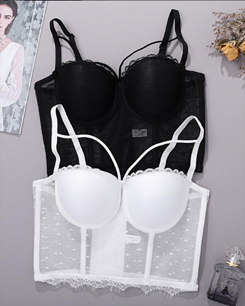 

Crochet Eyelash Lace Push Up Corset Crop Top, White