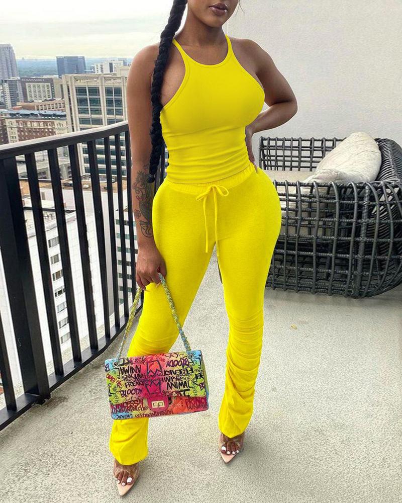 

Sleeveless Tank Top & Drawstring Pants Set, Yellow