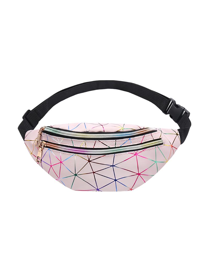 

Holographic Geometric Belt Bag Waterproof Laser Waist Fanny Pack, Pink