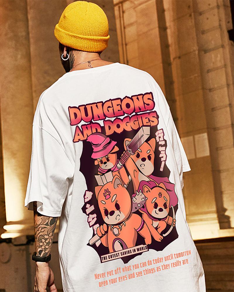 

Cartoon Bear Print Short Sleeve Oversize T-shirt, White