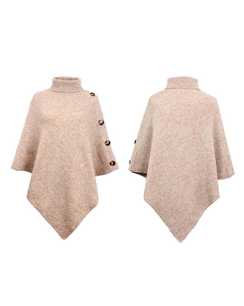 

Buttoned Cloak Sleeve Asymmetrical Knit Cape Sweater, Apricot