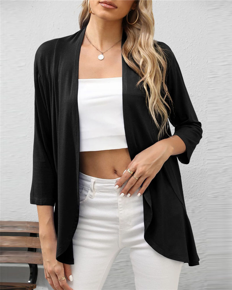 

Ruffle Hem Open Front Top, Black