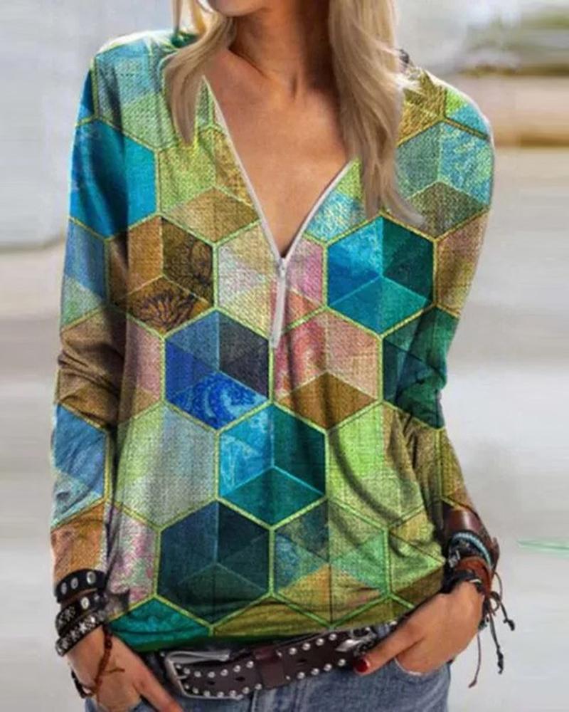 

Zipper Design Colorblock Long Sleeve Sweatshirt, Green