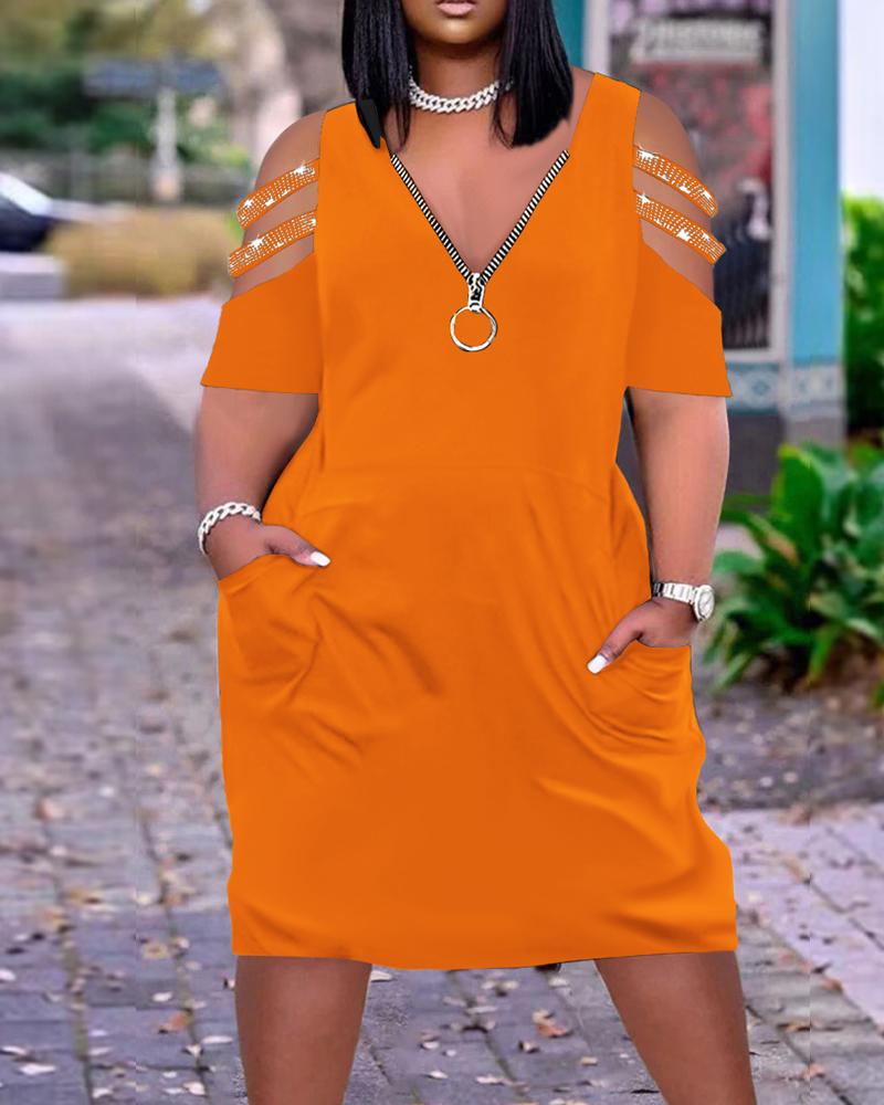 

Plus Size Cold Shoulder Zipper Design Casual Dress, Orange