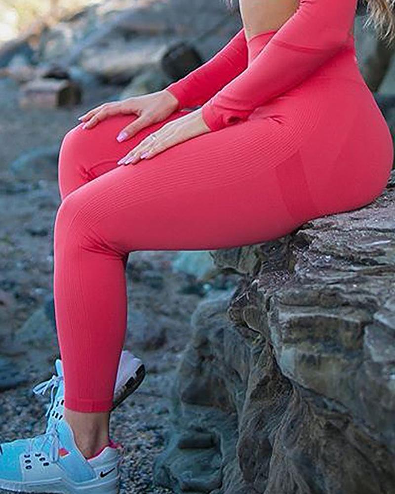 

High Waist Butt Lifting Knit Active Pants, Red