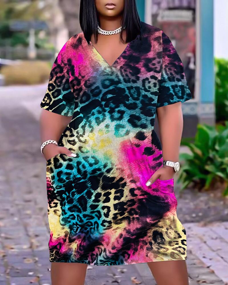 Plus Size Ombre Leopard Print Casual Dress