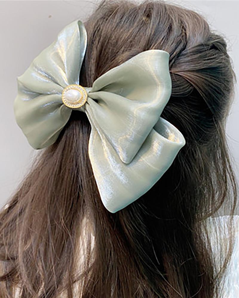 

Beaded Decor Bowknot Headband Satin Hair Clip, Green