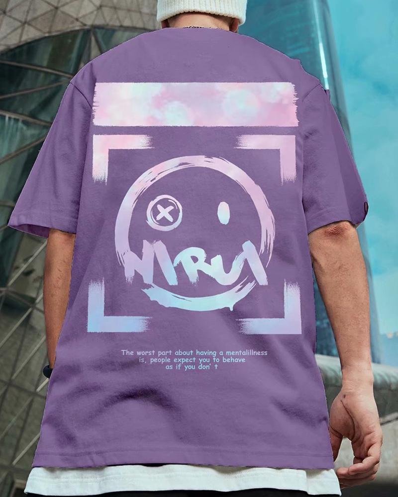 

Hip-hop Cartoon Print Short Sleeve Oversize T-shirt, Purple