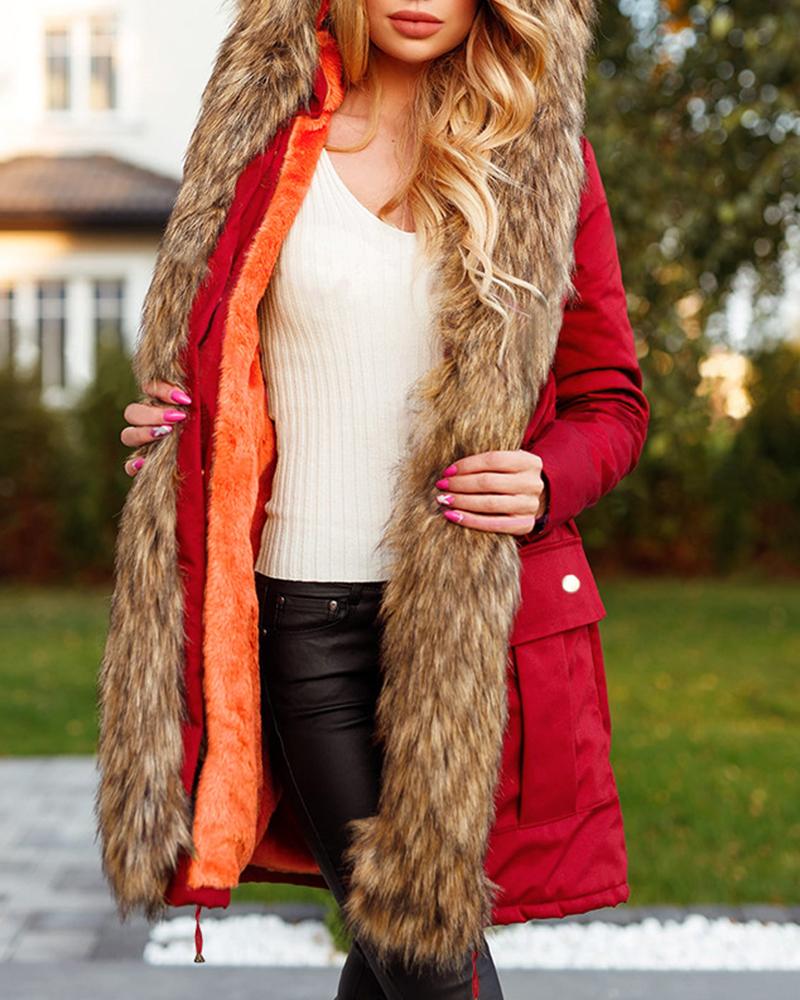 

Women' Parka Casual Winter Long Coat Faux Fur Collar Drawstring Lined Hooded Warm Jacket, Red