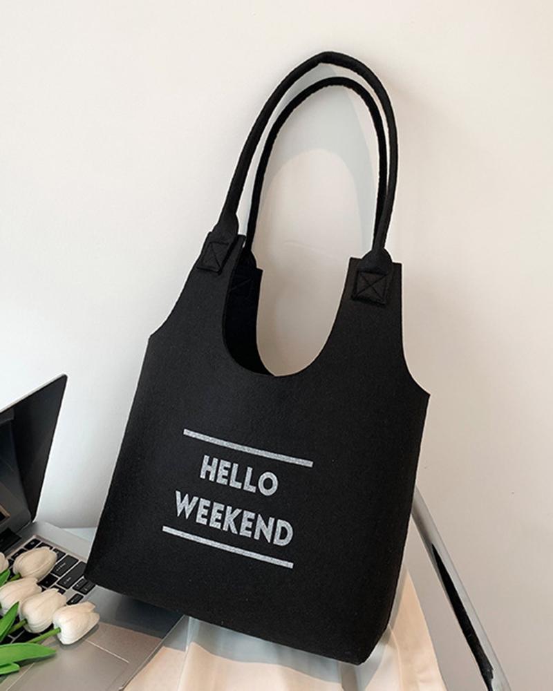 

Letter Print Large Capacity Canvas Shoulder Bag, Black