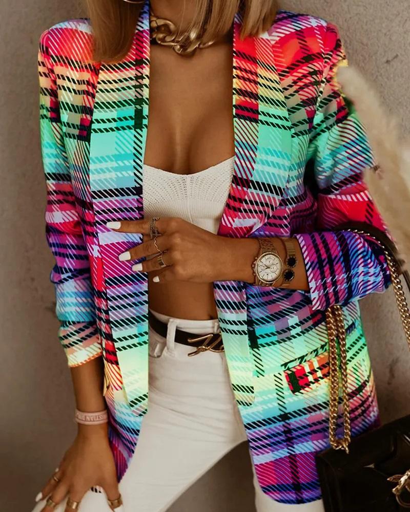 

Plaid Print Long Sleeve Shawl Collar Blazer, Multicolor