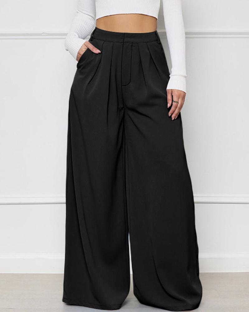 

Pocket Design Wide Leg Pants, Black