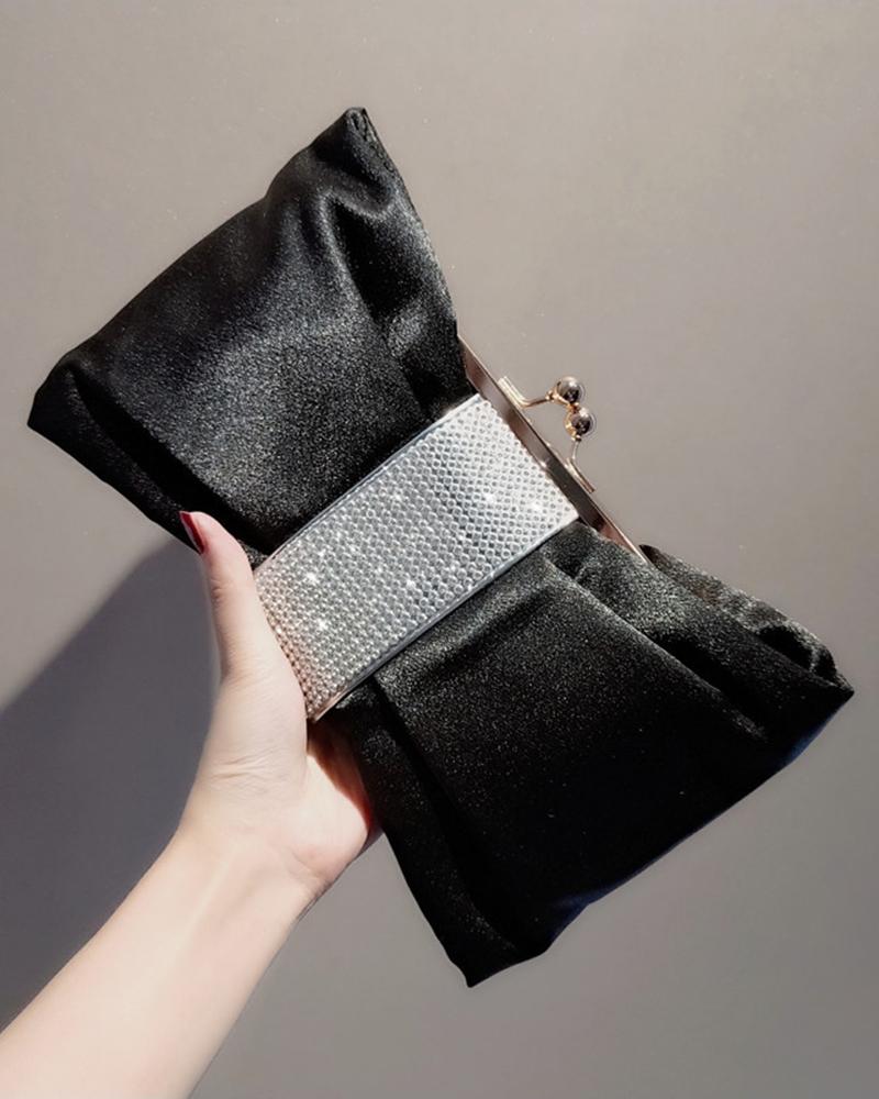 

Bowknot Shaped Rhinestone Evening Clutch Bag, Black