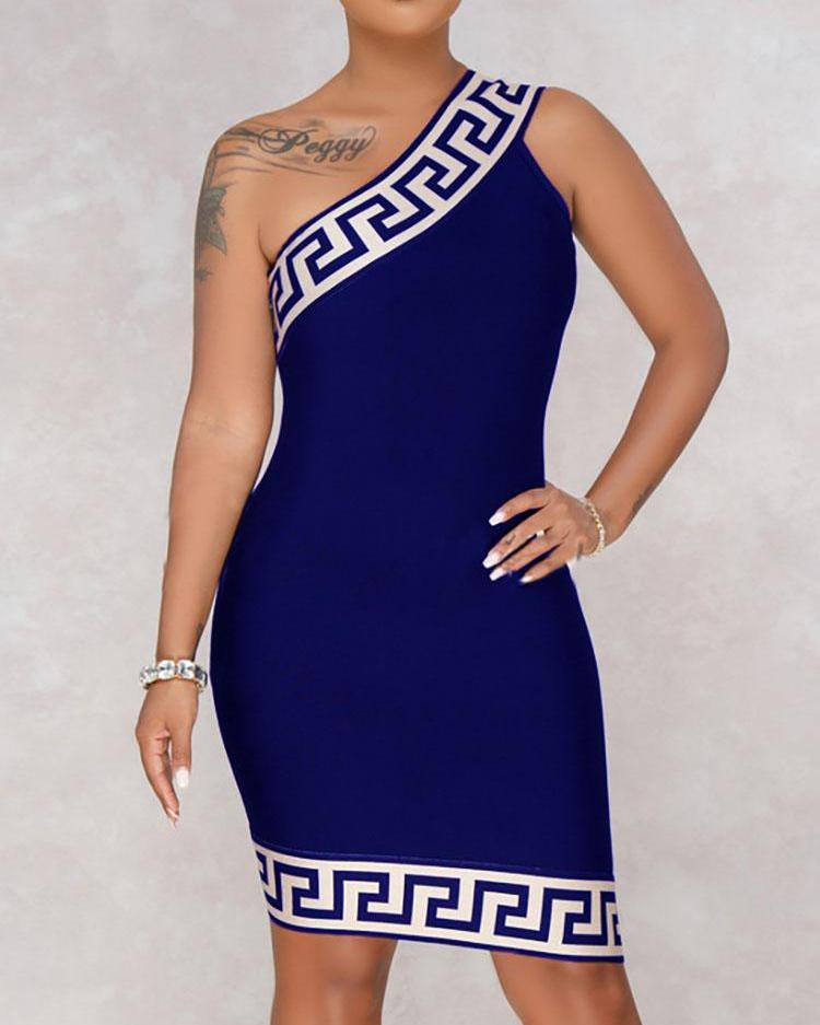 

Reversible G Inspired One Shoulder Bodycon Dress, Dark blue