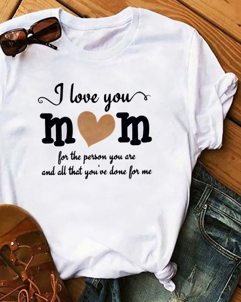 

Round Neck Mother' Day Letter Print Casual T-Shirt, White
