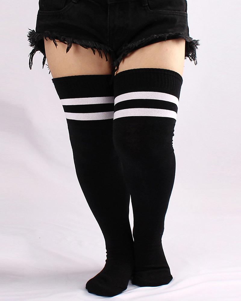 

1Pair Plus Size Striped Thigh-High Socks, Style3