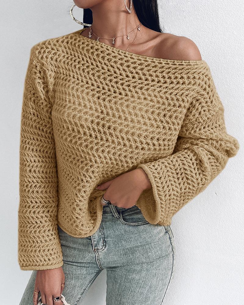

Round Neck Long Sleeve Knit Sweater, Khaki