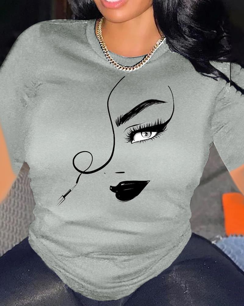 

Plus Size Abstract Figure Print Casual T-shirt, Gray