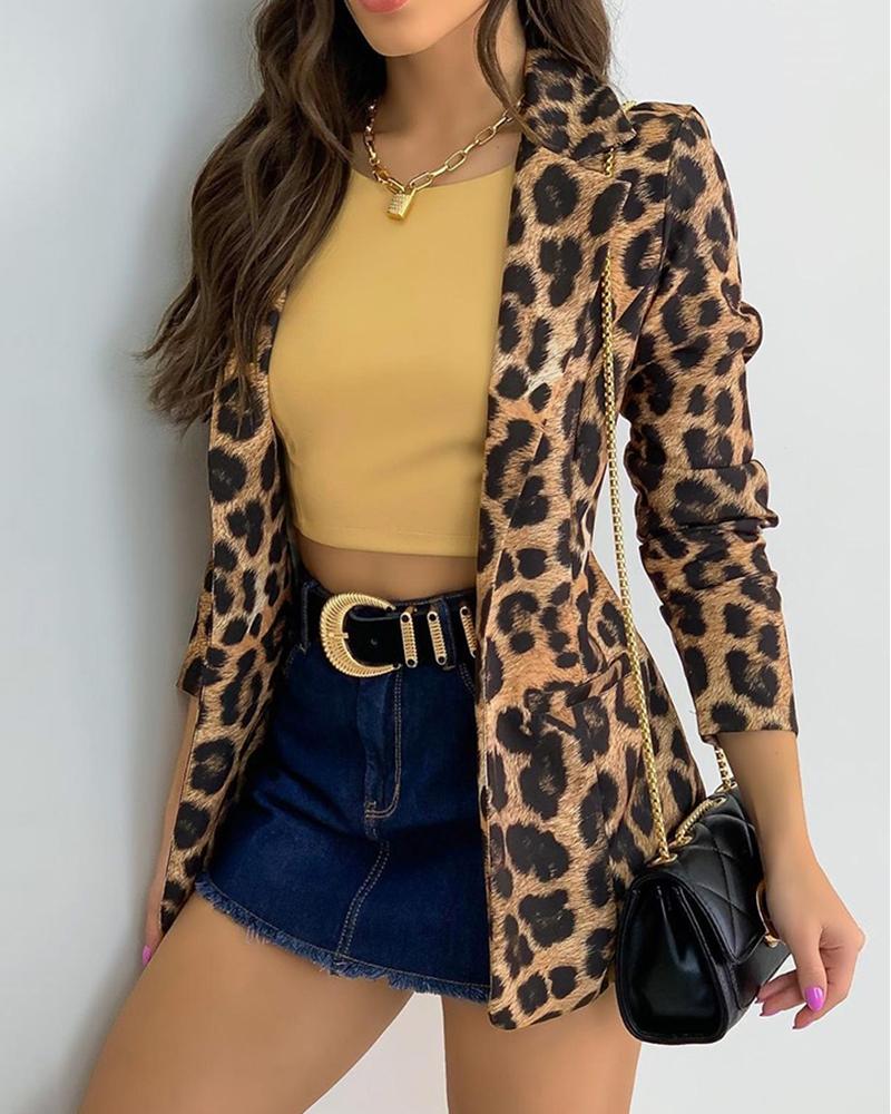 

Long Sleeve Leopard Print Blazer Coat
