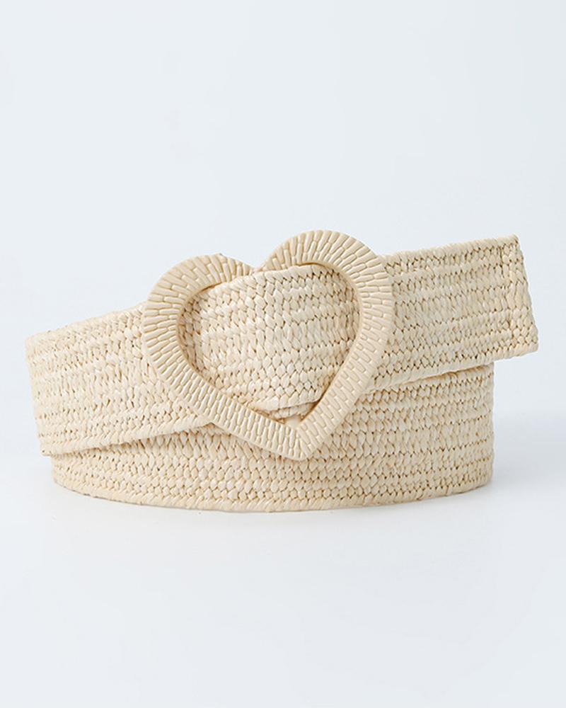 

1pc Braided Heart Buckle Belt, Beige