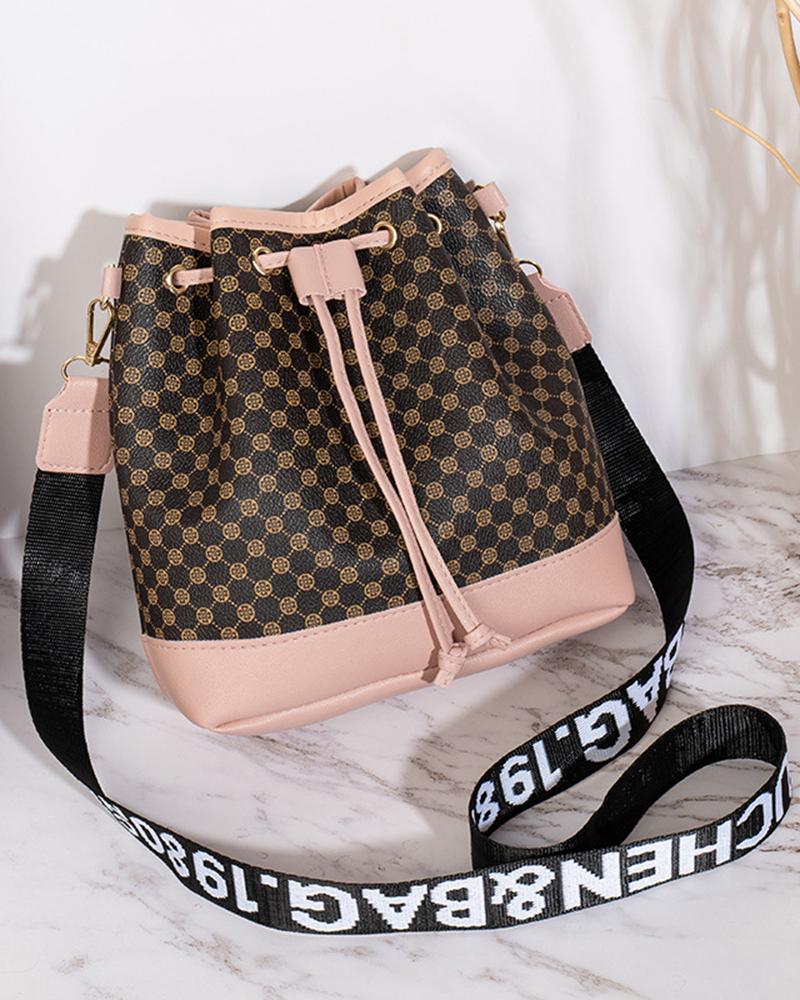 

Graphic Print Drawstring Bucket Crossbody Shoulder Bag, Pink